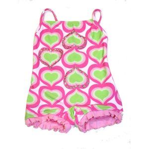 Submarine Baby Girl 1pc Pink & Green Hearts Retro Ruffles Swimsuit 18m NWT